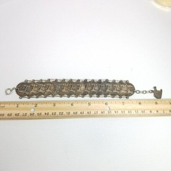 Vintage Faux Coin Cow Charm Bracelet, E.P.Q.R Signed, Silver Tone, Estate - Picture 5 of 5